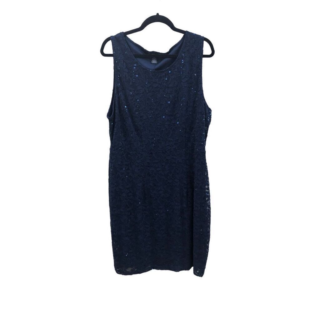 Candalite Womens Blue Sequins Sleeveless Lace Shift Sheath Dress Size 2X